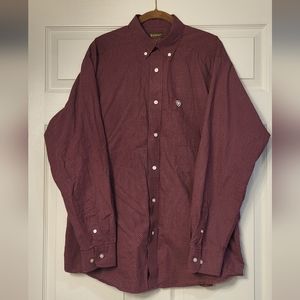 Men's Burgundy Ariat Cowboy Patterned Button Down Shirt Size Large